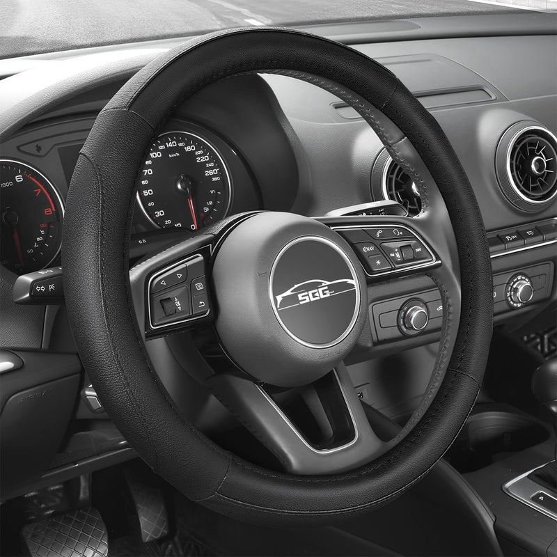 SEG Direct Car Steering Wheel Cover for Prius Civic Model 3 Model Y Camaro, Small Size 14-14.25 inch, Black Microfiber Leather - Image 1